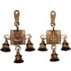 3 Bells Brass Hanging Hindu God Ganesha And Goddess Laxmi Ji Statue Engraved